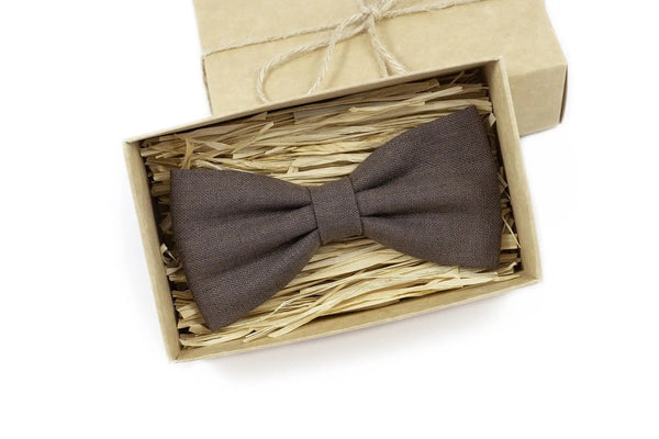 Cocoa Brown color linen wedding bow tie for groomsmen and groom / Future husband gift from bride