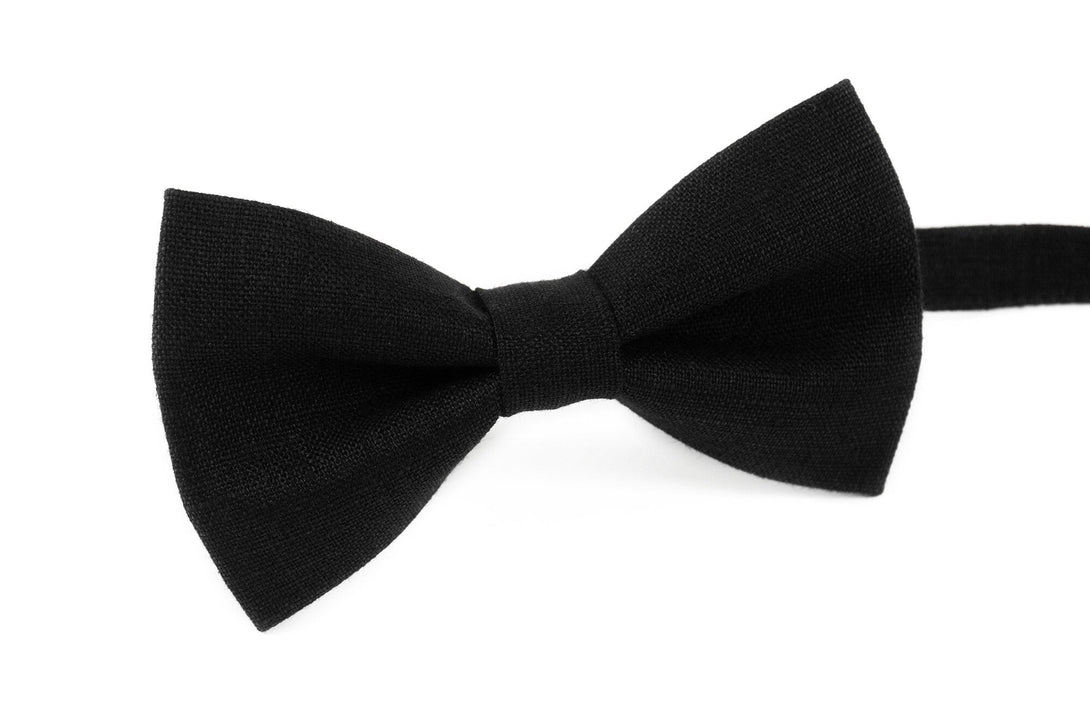 Black linen groomsmen bow ties for weddings / Prom bow ties and skinny necktie for man