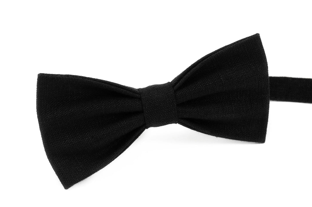 Black bow ties for man and toddler boys made from eco-friendly linen / Anniversary gift for men