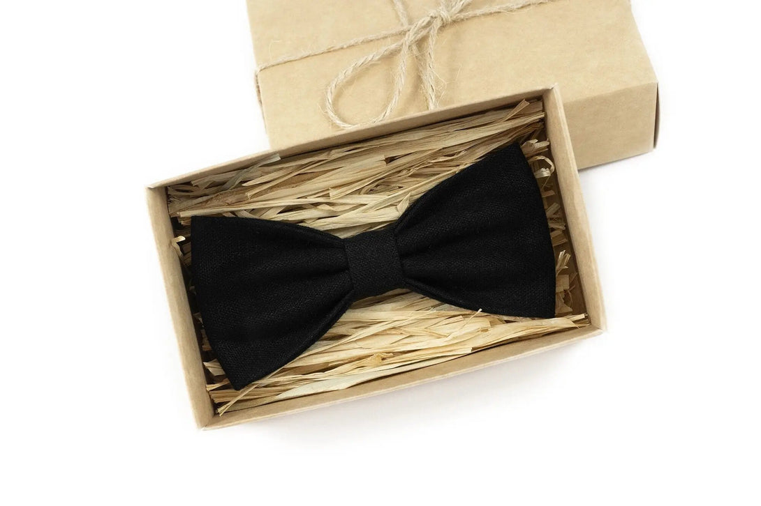 Black bow ties for man and toddler boys made from eco-friendly linen / Anniversary gift for men