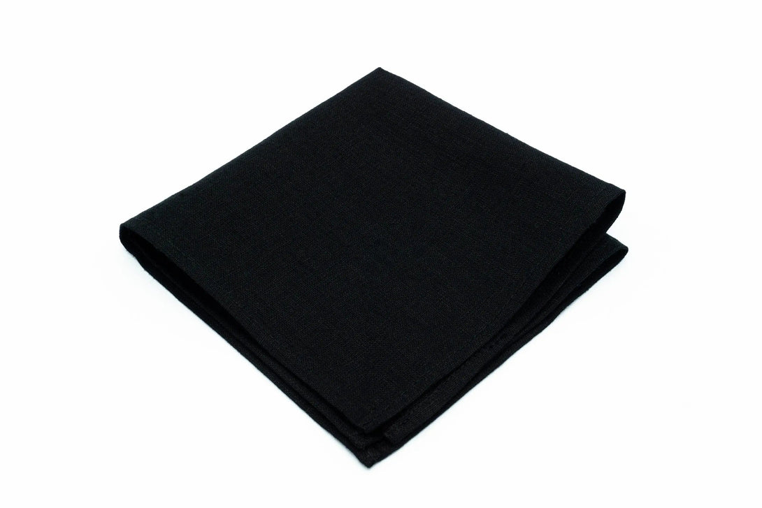 Black color linen pocket square / handkerchief available with skinny slim or standard groomsmen neckties for weddings or formal event