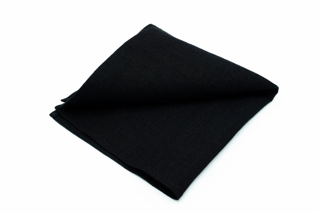 Black color linen pocket square / handkerchief available with skinny slim or standard groomsmen neckties for weddings or formal event