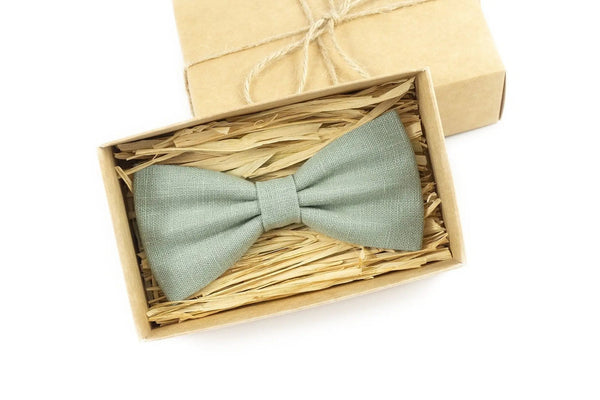 Dusty Sage Green wedding bow tie for groomsmen and groom / Ring bearer bow tie or linen necktie for man