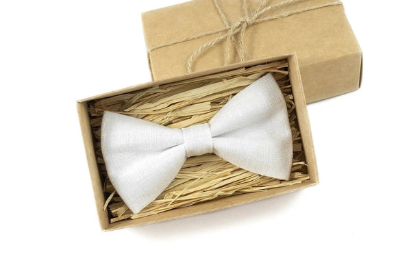 White linen groomsmen bow ties for weddings / Unique gift for men husband or boyfriend