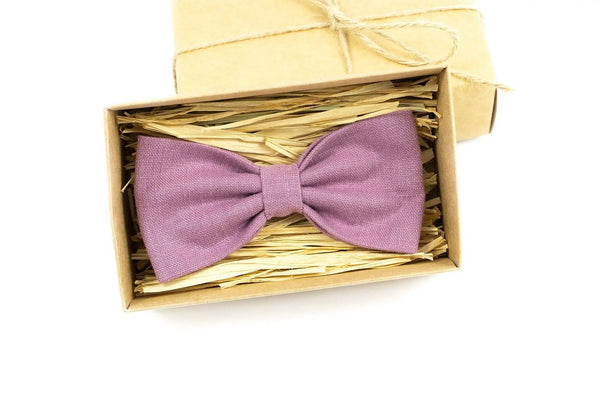 Purple color linen wedding bow ties for groomsmen and groom / Handmade necktie for man