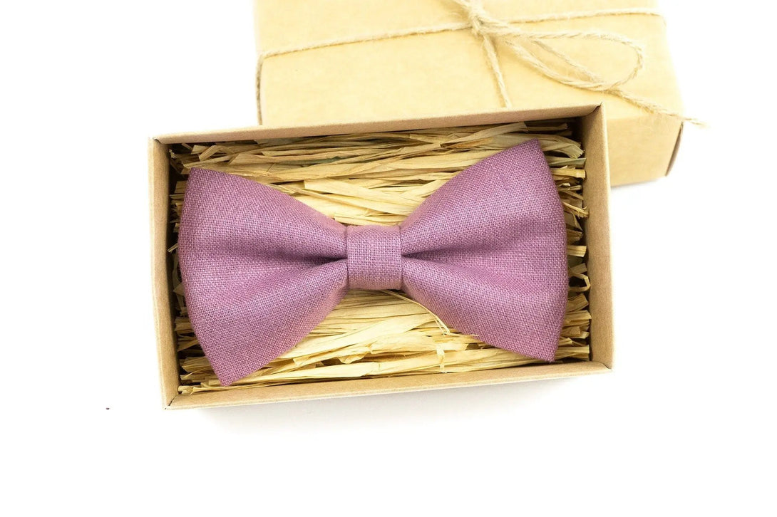 Purple color linen bow ties for men and toddler baby boys / Unique wedding tie