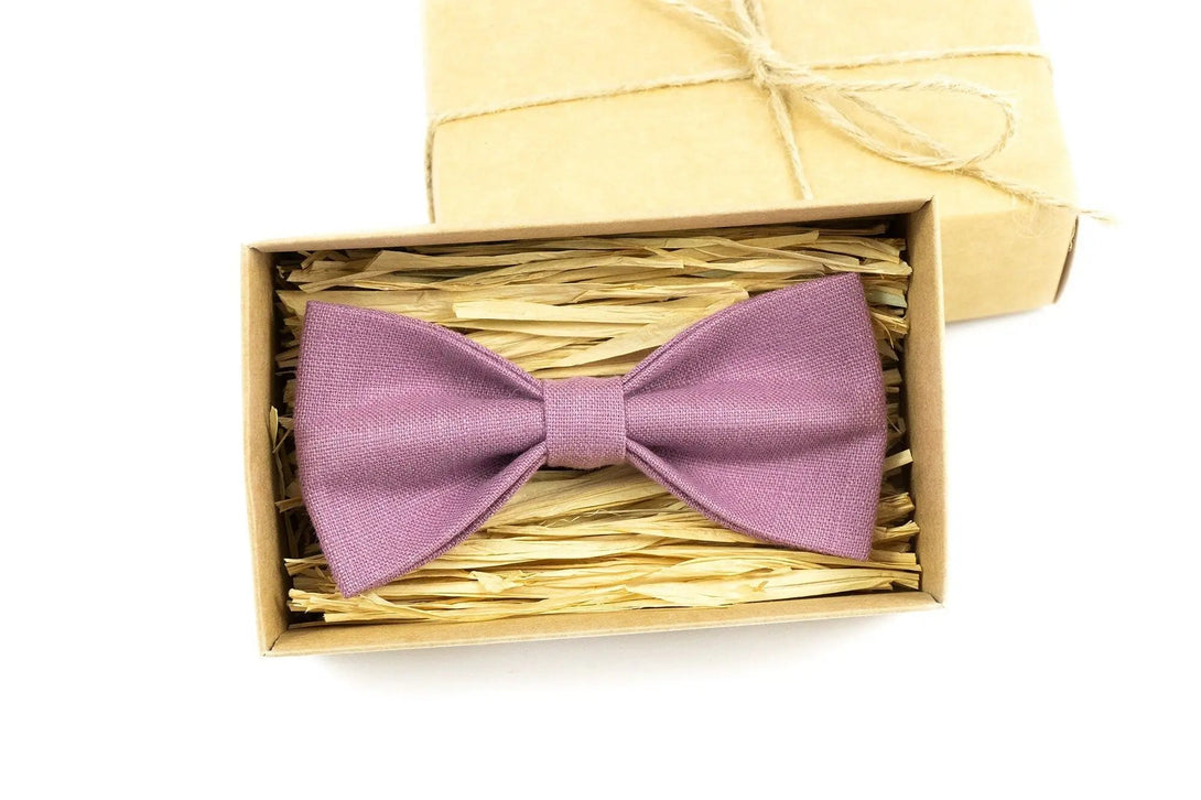 Purple color pre-tied best men ties for weddings available with matching handkerchief / Gift for men