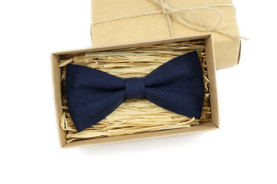 Navy Blue pre-tied classic men's bow ties available with matching pocket square / Anniversary gift for husband or boyfriend