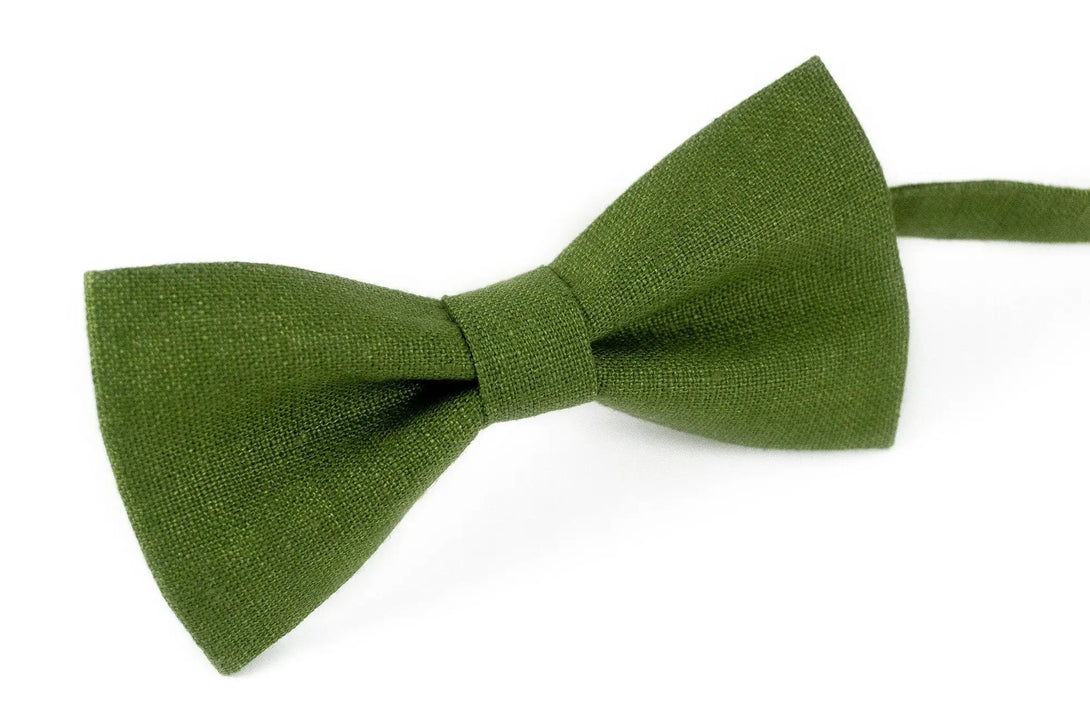 Olive green linen pre-tied men's bow ties as unique gift for men and fathers day gift / Handmade skinny and slim neckties