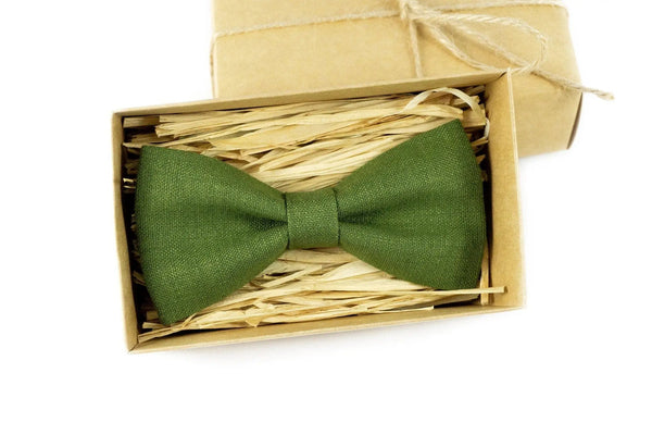 Olive green linen pre-tied men's bow ties as unique gift for men and fathers day gift / Handmade skinny and slim neckties