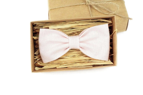 Petal pink color pre-tied best man ties available with matching handkerchief / Groomsman and ring bearer gift