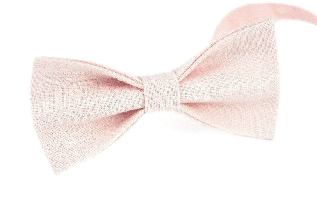 Petal pink color linen pre-tied wedding bow ties and neckties for groomsman and groom / Gift for men