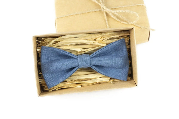 Denim Blue color pre-tied wedding bow tie for groomsmen proposal gift / Necktie for man available with matching pocket square