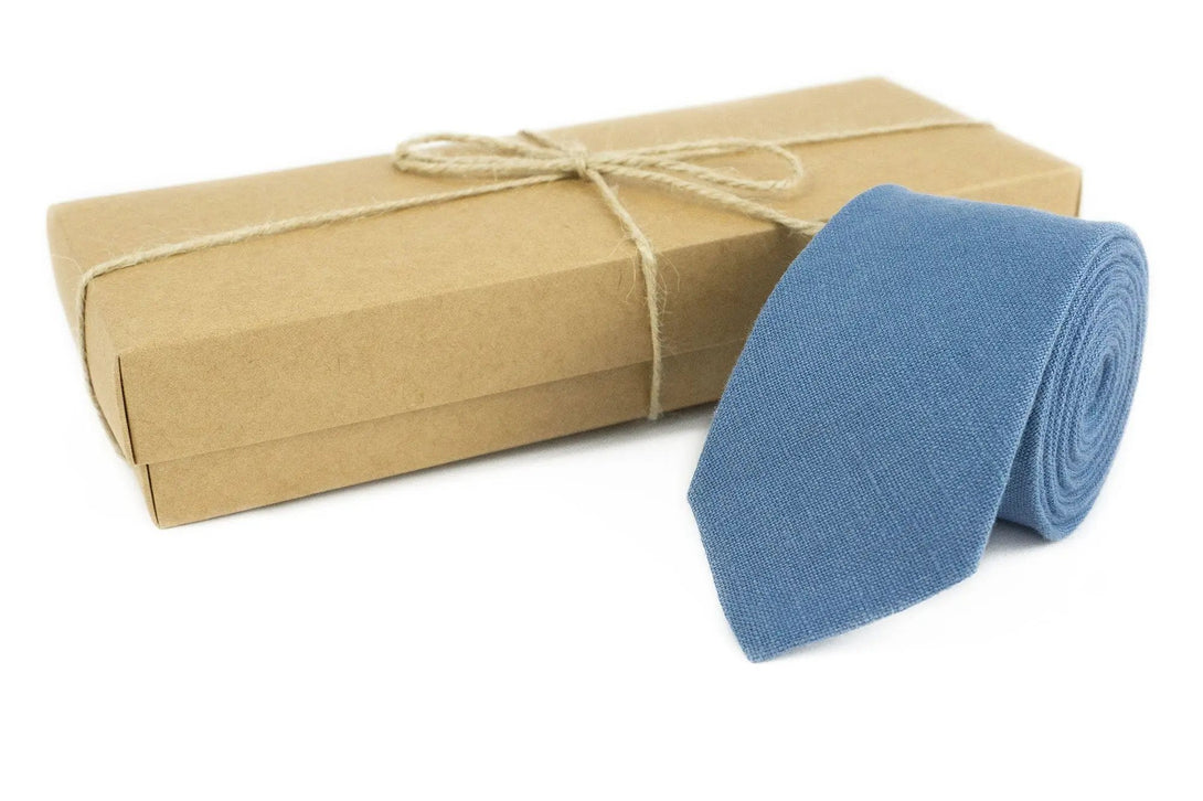 Denim Blue color pre-tied linen groomsmen ties for wedding / Anniversary gift for husband or boyfriend