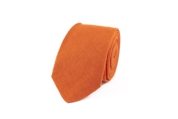 Orange color linen wedding necktie for groomsmen and groom / Gift for men