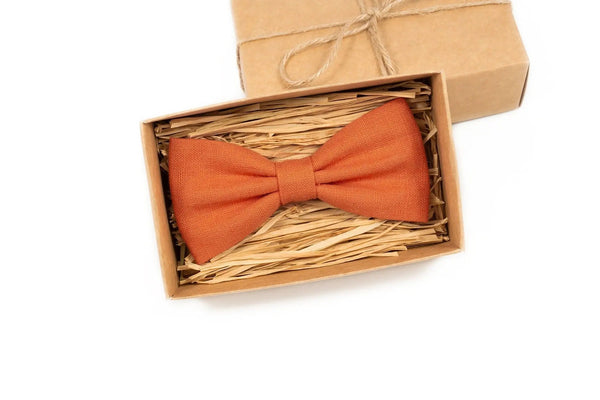 Orange color linen butterfly men's bow ties / Pre-tied wedding bow ties for groomsmen proposal gift