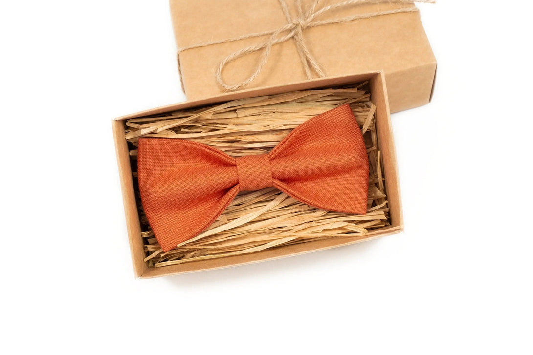 Orange color linen groomsmen tie for weddings / Pre wedding gift for future husband from bride