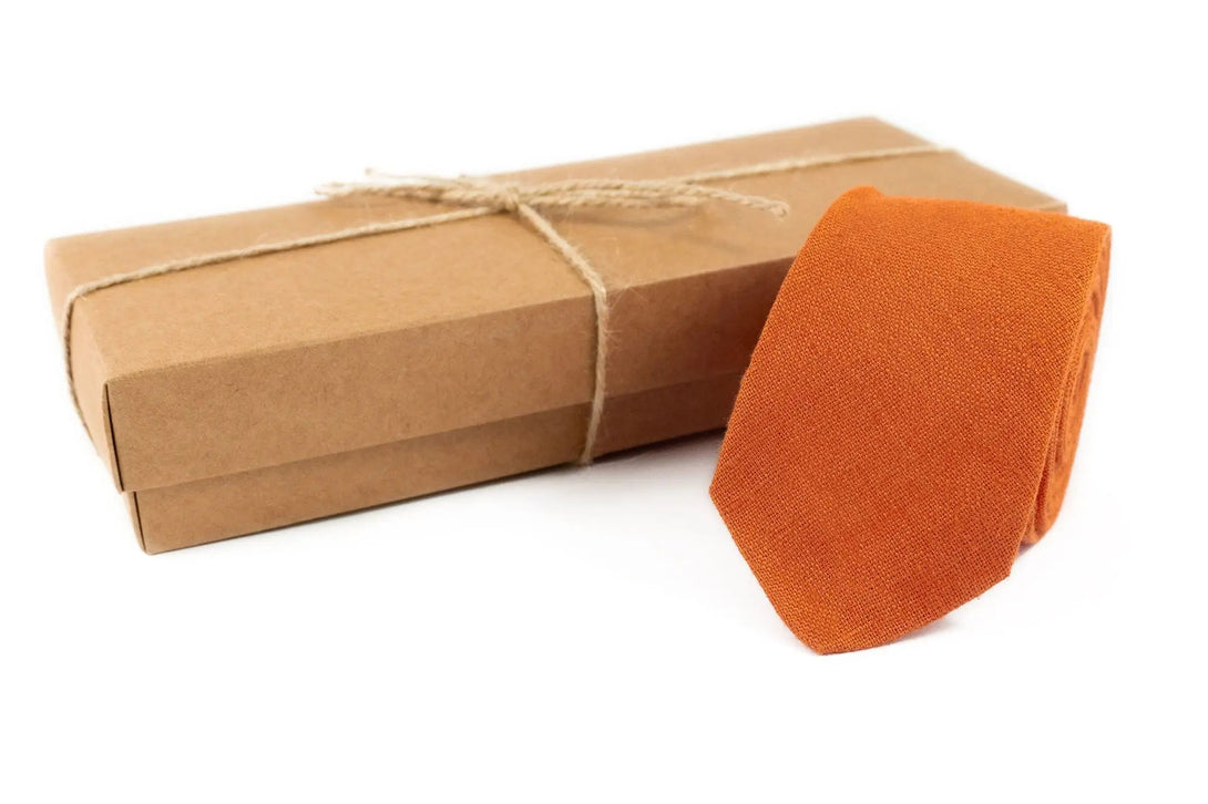 Orange color linen pre-tied best men ties for weddings / Anniversary gift for husband or boyfriend