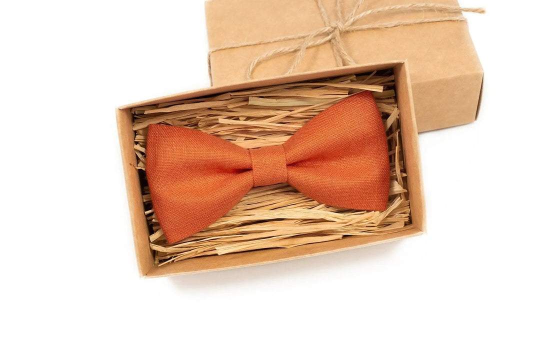 Orange color linen bow ties for men and toddler boys / Daddy and son bow ties for fathers day gift