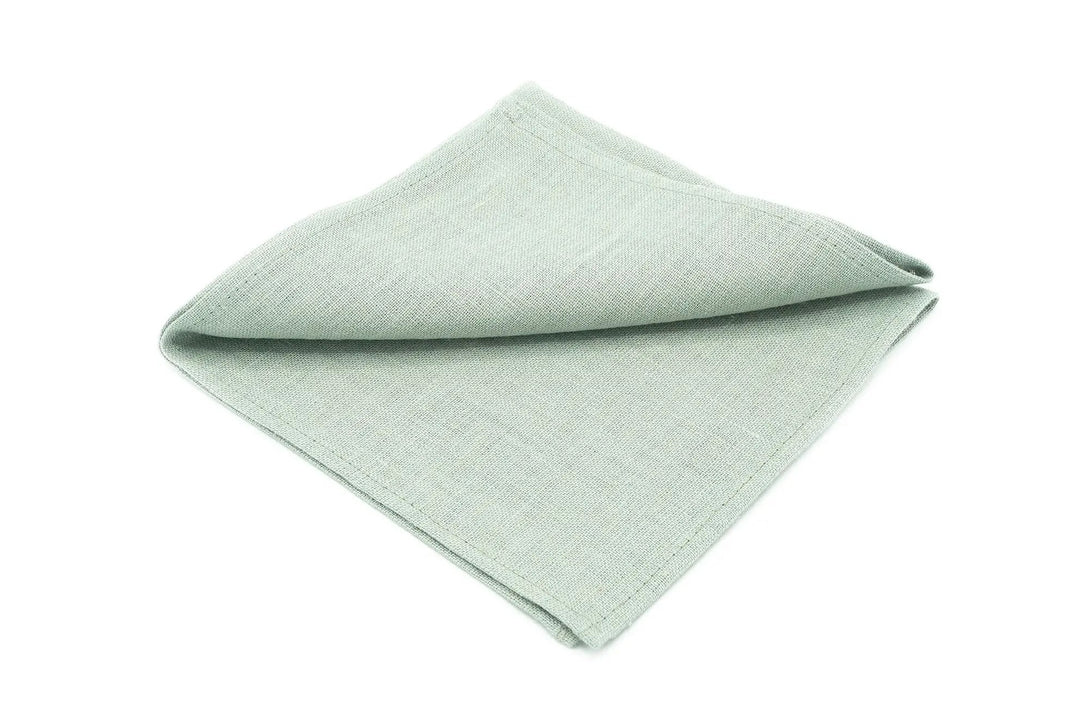 Dusty Sage Green linen skinny slim or regular neckties for men available with matching pocket square / Light sage wedding necktie for groom