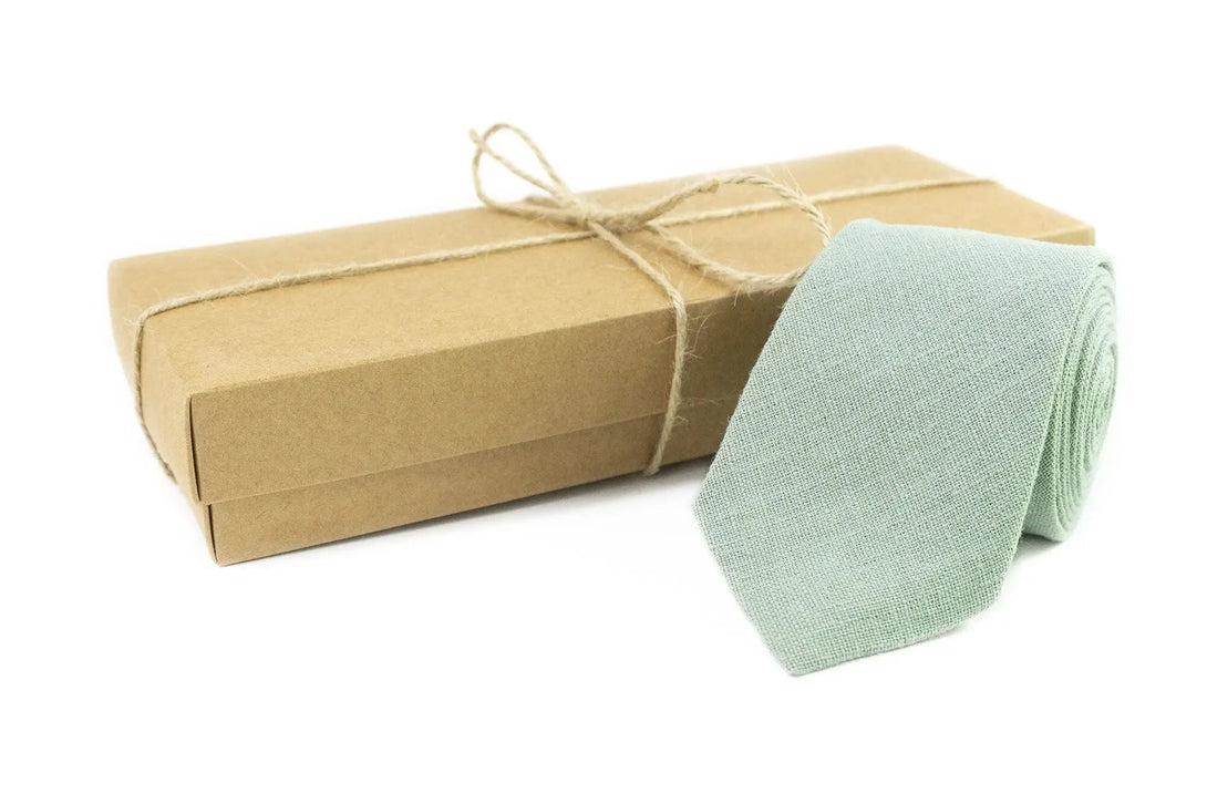 Dusty Sage Green pre-tied ties for men and toddler boys / Linen necktie for man or groomsman