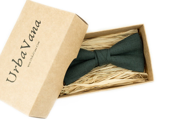 Forest green color linen bow tie for your weddings and groomsmen