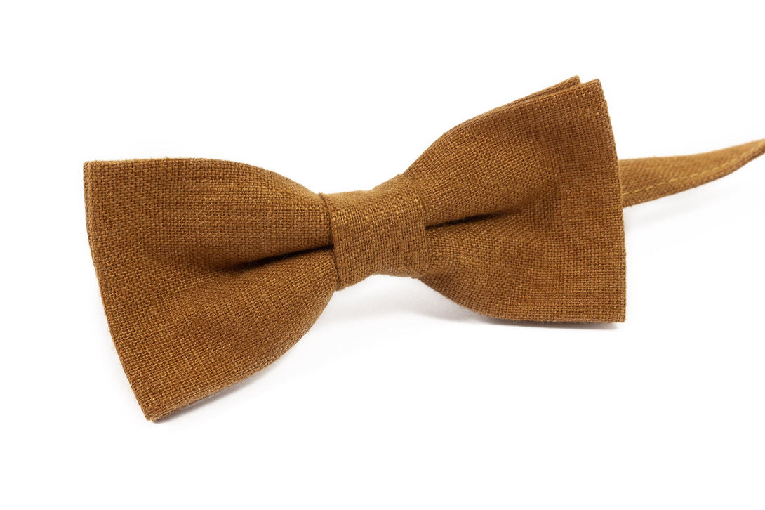 Light Copper brown linen wedding bow ties for groomsmen proposal gift