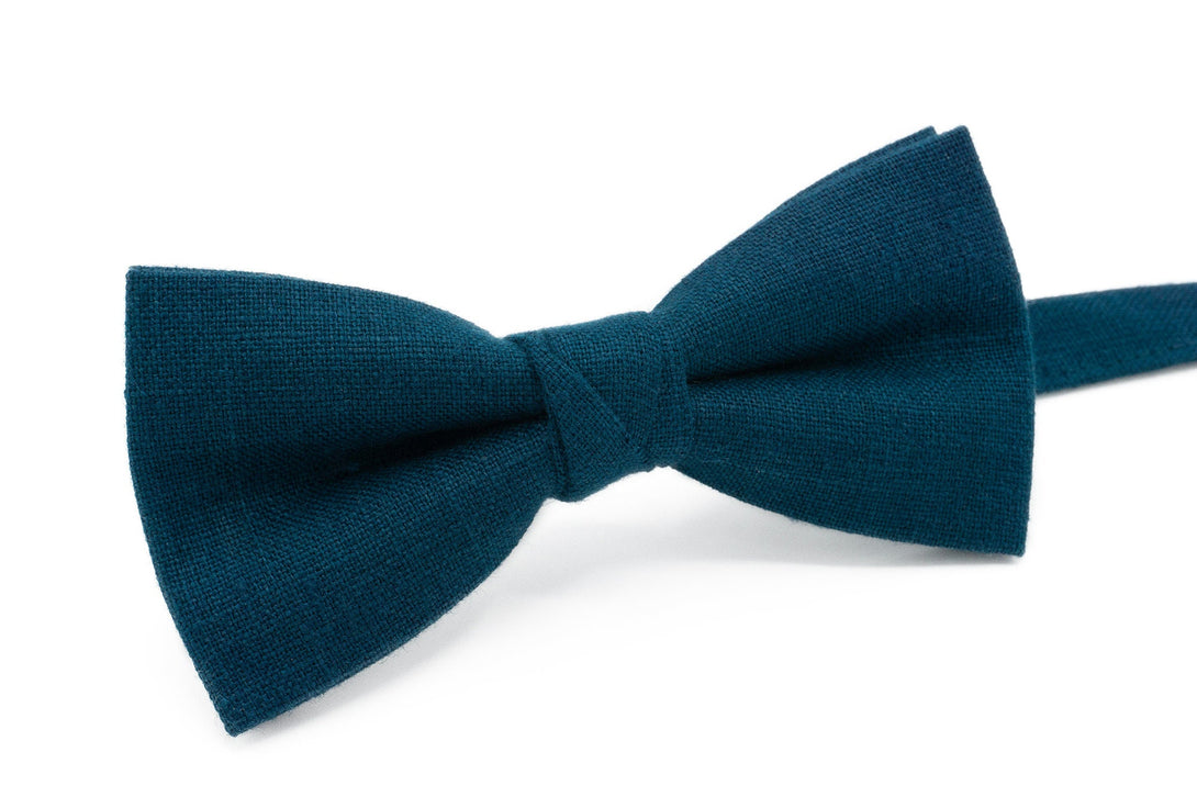 Ink blue linen mens wedding bow ties for groomsmen