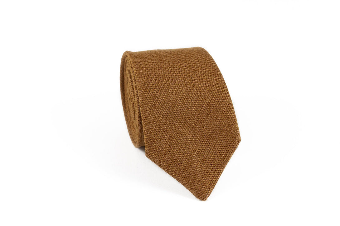 Light Copper Tie. Copper brown Linen Neckties. Copper Wedding Ties. Solid Copper Ties for Men. Groomsmen Ties.