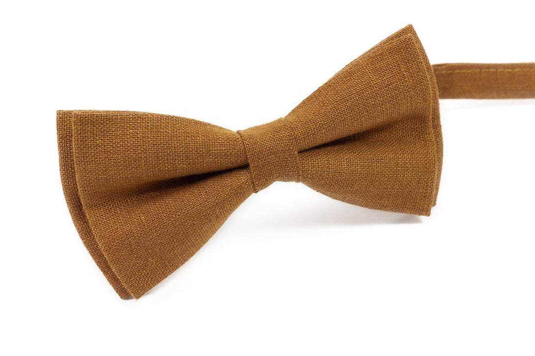 Copper linen men's wedding bow tie for groomsmen - Copper brown wedding bow tie as gift for men