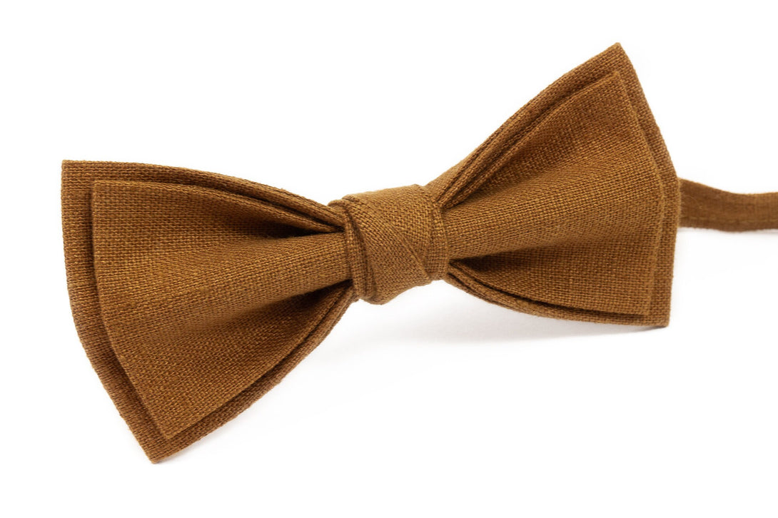 Copper pre-tied bow ties for men made from eco-friendly linen