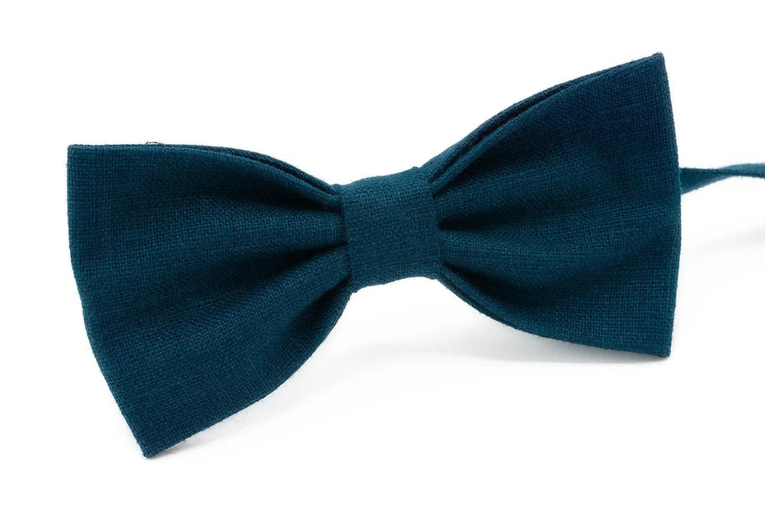 Ink Blue pre-tied butterfly bow ties for man and baby boys / Linen wedding bow ties for groomsman proposal gift