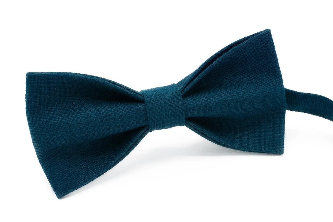 Ink Blue linen groomsman bow ties for weddings and ring bearer gift / Skinny wedding necktie