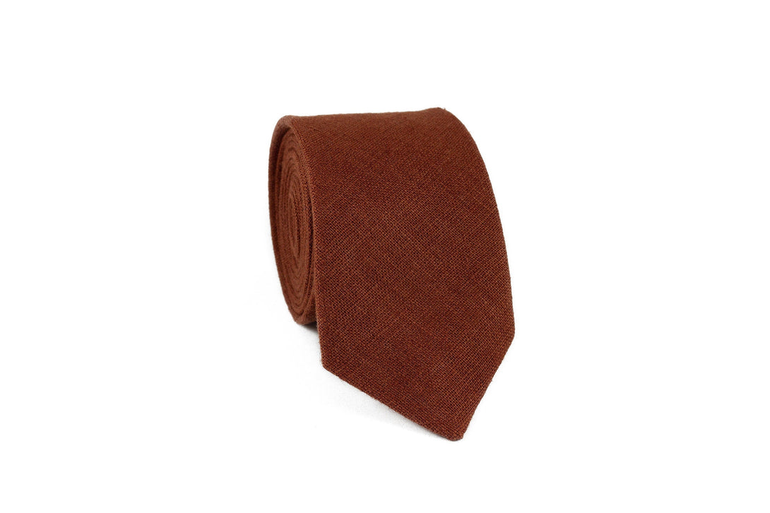 Rust color pre-tied bow ties for men made from eco-friendly linen