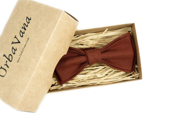 Rust color pre-tied bow ties for men made from eco-friendly linen