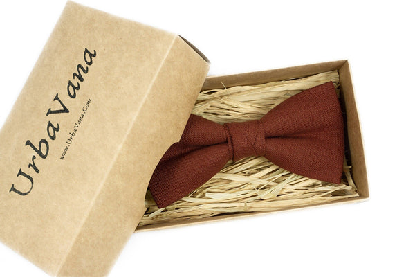 Rust color linen mens wedding bow ties for groomsmen and groom