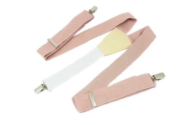 Dusty pink color Y-back wedding suspenders for groomsmen and groom