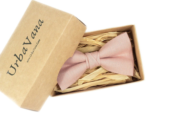 Dusty pink wedding bow ties for groomsmen - dusty pale pink linen neckties for groomsmen gift