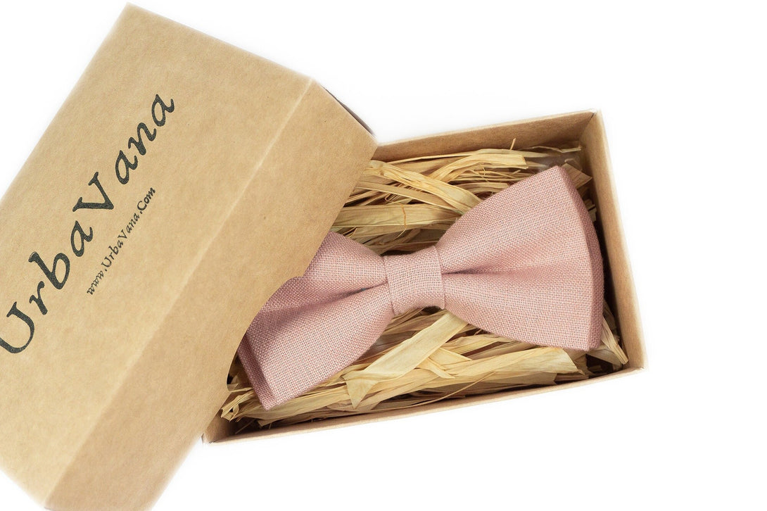 Dusty pink linen classic bow ties - dusty pink best mens ties for wedding
