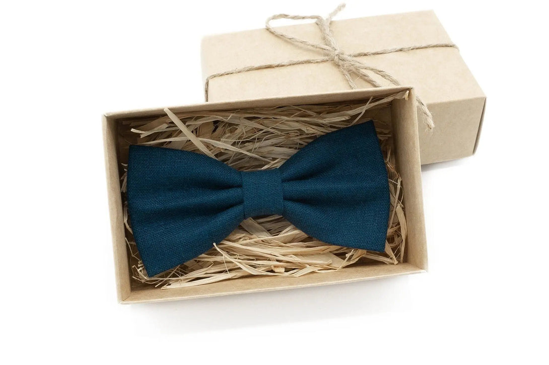 Ink Blue linen pre-tied wedding bow ties for groomsman / Handmade bow ties for groomsman and ring bearer gift