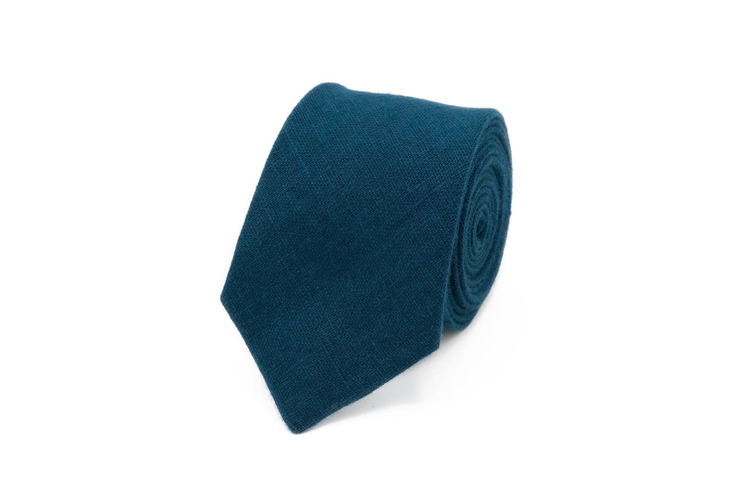 Ink Blue color pre-tied ties for man made from eco-friendly linen / Teal Blue Birthday gift for father or boyfriend