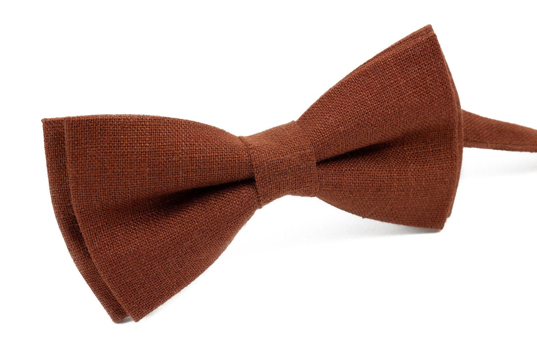 Rust color linen groomsmen bow ties for desert weddings