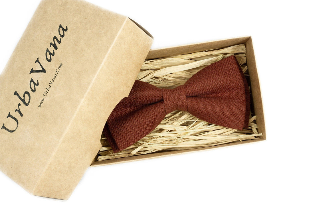 Rust color linen groomsmen bow ties for desert weddings