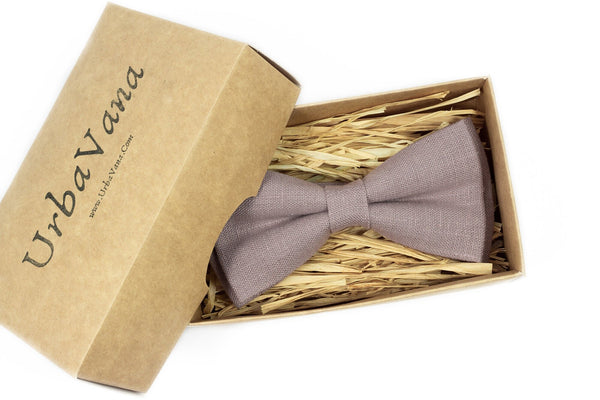 Dark Mauve color linen men's wedding bow ties for groomsmen - mauve wedding necktie as gift for men