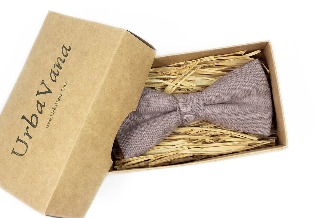 Dark Mauve color linen men's bow tie for summer wedding - Mauve wedding bow tie for groomsmen proposal gift and groom gift from bride