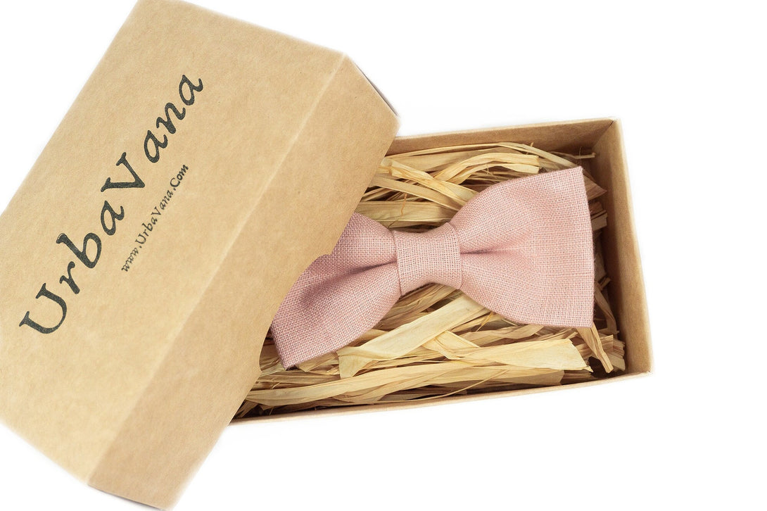 Dusty pink linen bow ties for men and baby boys - dusty pink wedding ties for groomsmen gift