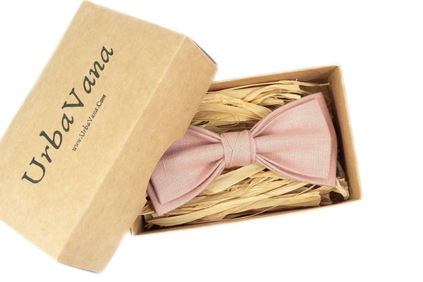 Dusty pink pre-tied linen bow tie for wedding - wedding bow tie gift for groomsmen / dusty pink baby boys bow ties