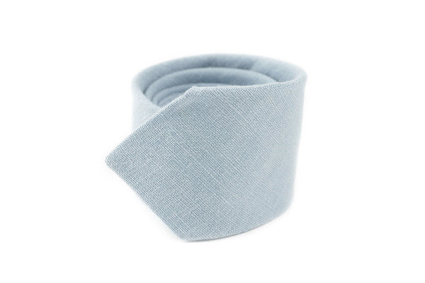 Dusty blue linen wedding necktie for groomsmen gift - matching pocket square