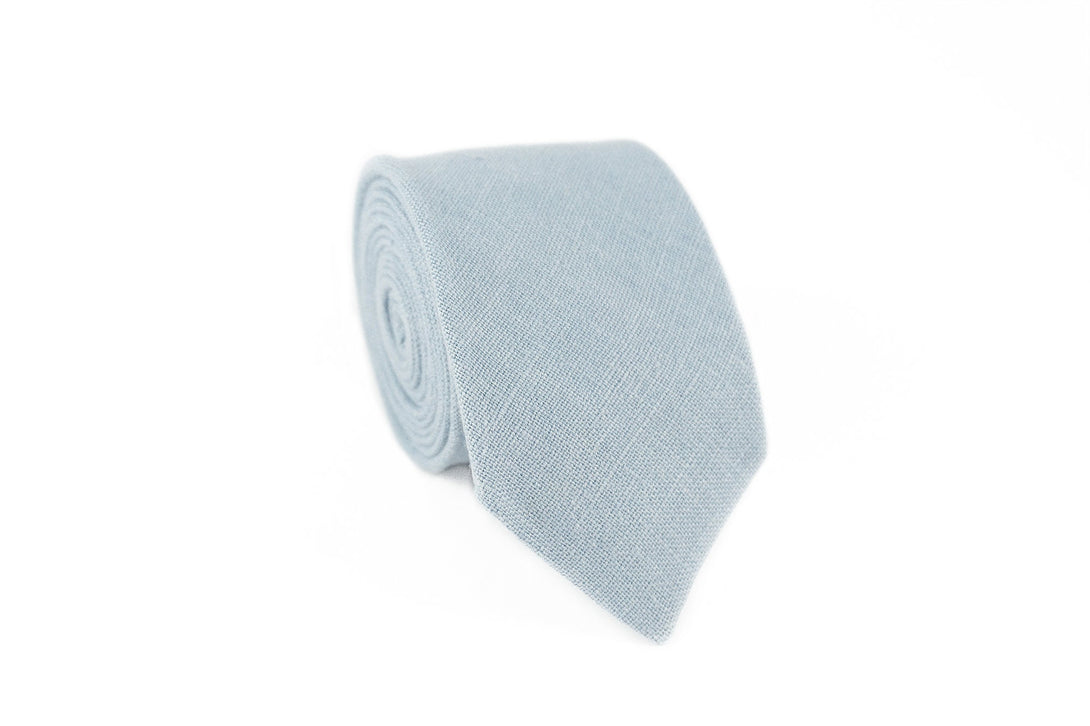 Dusty blue linen mens wedding bow ties for groomsmen gift