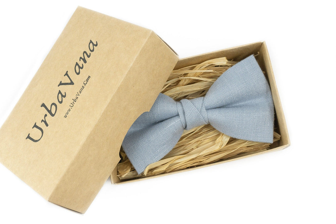 Dusty blue pre-tied wedding bow ties for groomsmen gift from bride